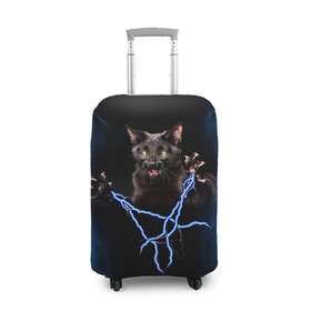 Чехол для чемодана 3D с принтом Грозовой кошак(громовержец) , 86% полиэфир, 14% спандекс | двустороннее нанесение принта, прорези для ручек и колес | грозовой | громовержец | кот | кошак | молнии | разряды | черный