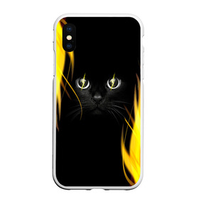 Чехол для iPhone XS Max матовый с принтом Грозовой кошак , Силикон | Область печати: задняя сторона чехла, без боковых панелей | Тематика изображения на принте: глаза | грозовой | кот | кошак | молнии | пламя | разряды | черный