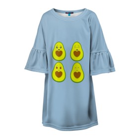 Детское платье 3D с принтом Авокадо , 100% полиэстер | прямой силуэт, чуть расширенный к низу. Круглая горловина, на рукавах — воланы | авокадо | авокадо с сердечком | авокадо сердечко | авокадо сердце | авокадо эмоции | сердечко | четыре | четыре авокадо