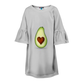 Детское платье 3D с принтом Авокадо сердечко , 100% полиэстер | прямой силуэт, чуть расширенный к низу. Круглая горловина, на рукавах — воланы | авокадо | авокадо с сердечком | авокадо сердечко | авокадо сердце | авокадо эмоции | сердечко | четыре | четыре авокадо