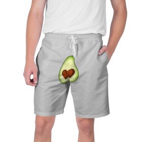 Мужские шорты 3D с принтом Авокадо сердечко ,  полиэстер 100% | прямой крой, два кармана без застежек по бокам. Мягкая трикотажная резинка на поясе, внутри которой широкие завязки. Длина чуть выше колен | авокадо | авокадо с сердечком | авокадо сердечко | авокадо сердце | авокадо эмоции | сердечко | четыре | четыре авокадо