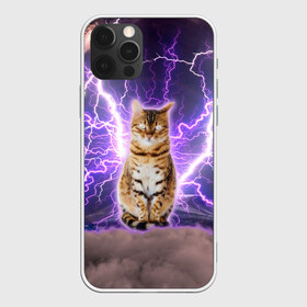 Чехол для iPhone 12 Pro Max с принтом Котушка Теслы , Силикон |  | cat | lightning | lightning cat | tesla | арт с котом | грозовой кошак | катушка теслы | кот | кот мем | котейка | котушка теслы | котяра | кошак | кошка | мем с котом | молнии | тесла