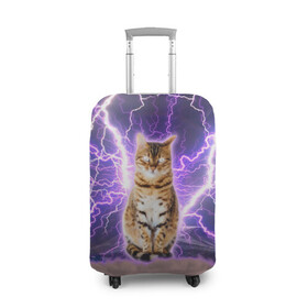 Чехол для чемодана 3D с принтом Котушка Теслы , 86% полиэфир, 14% спандекс | двустороннее нанесение принта, прорези для ручек и колес | cat | lightning | lightning cat | tesla | арт с котом | грозовой кошак | катушка теслы | кот | кот мем | котейка | котушка теслы | котяра | кошак | кошка | мем с котом | молнии | тесла