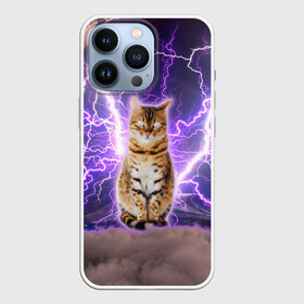 Чехол для iPhone 13 Pro с принтом Котушка Теслы ,  |  | cat | lightning | lightning cat | tesla | арт с котом | грозовой кошак | катушка теслы | кот | кот мем | котейка | котушка теслы | котяра | кошак | кошка | мем с котом | молнии | тесла
