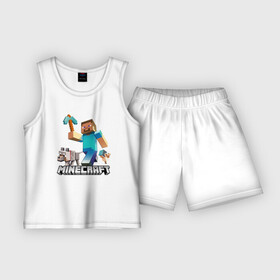 Детская пижама с шортами хлопок с принтом MINECRAFT ,  |  | block | creeper | cube | minecraft | pixel | блок | геометрия | крафт | крипер | кубики | майнкрафт | пиксели
