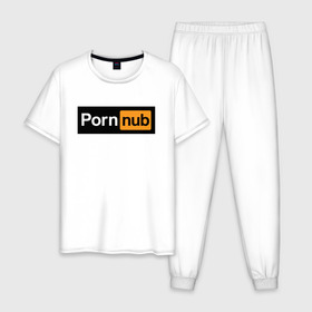 Мужская пижама хлопок с принтом PornNub , 100% хлопок | брюки и футболка прямого кроя, без карманов, на брюках мягкая резинка на поясе и по низу штанин
 | nub | выпуклость | надпись | нуб | суть | сущность | улитка | шишка