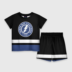 Детский костюм с шортами 3D с принтом Тампа Бэй Лайтнинг ,  |  | hockey | lightning | nhl | tampa bay | tampa bay lightning | usa | лайтнинг | нхл | спорт | сша | тампа бэй | тампа бэй лайтнинг | хоккей | шайба