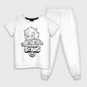 Детская пижама хлопок с принтом Brawl Stars LEON (раскраска) , 100% хлопок |  брюки и футболка прямого кроя, без карманов, на брюках мягкая резинка на поясе и по низу штанин
 | Тематика изображения на принте: brawl | brawl stars | crow | leon | sally | shark | stars | акула | бравл | бравл старс | браво старс | игра | компьютерная | кров | леон | леон акула | раскраска | старс | шарк