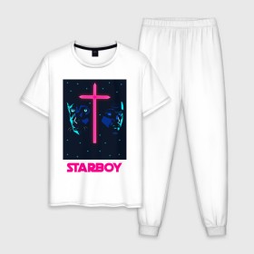 Мужская пижама хлопок с принтом STARBOY , 100% хлопок | брюки и футболка прямого кроя, без карманов, на брюках мягкая резинка на поясе и по низу штанин
 | Тематика изображения на принте: blinding lights | heartless | starboy | the weekend | уикенд