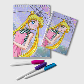 Блокнот с принтом Sailor Moon , 100% бумага | 48 листов, плотность листов — 60 г/м2, плотность картонной обложки — 250 г/м2. Листы скреплены удобной пружинной спиралью. Цвет линий — светло-серый
 | Тематика изображения на принте: baby | bunny | girl | like | pink | sailormoon | usagi | вода капли | воин | волосы | глаза | девушка | дождь | зайчик | зонтик | котик | кролик | лето | луна | малышка | матроска | небо | облака | природа | радуга | розовый