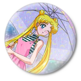 Значок с принтом Sailor Moon ,  металл | круглая форма, металлическая застежка в виде булавки | baby | bunny | girl | like | pink | sailormoon | usagi | вода капли | воин | волосы | глаза | девушка | дождь | зайчик | зонтик | котик | кролик | лето | луна | малышка | матроска | небо | облака | природа | радуга | розовый