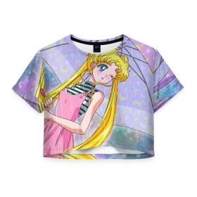 Женская футболка Crop-top 3D с принтом Sailor Moon , 100% полиэстер | круглая горловина, длина футболки до линии талии, рукава с отворотами | Тематика изображения на принте: baby | bunny | girl | like | pink | sailormoon | usagi | вода капли | воин | волосы | глаза | девушка | дождь | зайчик | зонтик | котик | кролик | лето | луна | малышка | матроска | небо | облака | природа | радуга | розовый