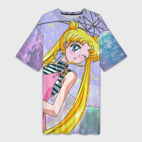Платье-футболка 3D с принтом Sailor Moon ,  |  | Тематика изображения на принте: baby | bunny | girl | like | pink | sailormoon | usagi | вода капли | воин | волосы | глаза | девушка | дождь | зайчик | зонтик | котик | кролик | лето | луна | малышка | матроска | небо | облака | природа | радуга | розовый