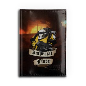 Обложка для автодокументов с принтом Imperial Fists (Warhammer 40000) , натуральная кожа |  размер 19,9*13 см; внутри 4 больших “конверта” для документов и один маленький отдел — туда идеально встанут права | adeptus astartes | horus heresy | imperial fists | space marine | warhammer 40000