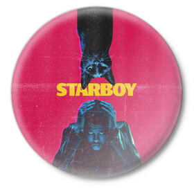 Значок с принтом STARBOY ,  металл | круглая форма, металлическая застежка в виде булавки | blinding lights | heartless | starboy | the weekend | уикенд