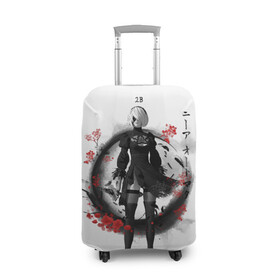 Чехол для чемодана 3D с принтом 2B Ink Sakura dawn , 86% полиэфир, 14% спандекс | двустороннее нанесение принта, прорези для ручек и колес | 2a | 2b | 9s | andoird | ink | japanese | kanji | nier automata | nuar | sakura | yohra | андроид | кандзи | нуар | сакура | чернила | япония
