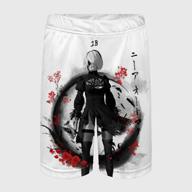 Детские спортивные шорты 3D с принтом 2B Ink Sakura dawn ,  100% полиэстер
 | пояс оформлен широкой мягкой резинкой, ткань тянется
 | 2a | 2b | 9s | andoird | ink | japanese | kanji | nier automata | nuar | sakura | yohra | андроид | кандзи | нуар | сакура | чернила | япония