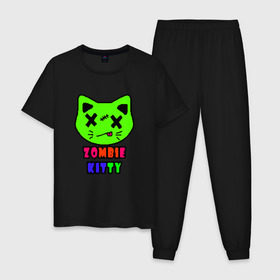 Мужская пижама хлопок с принтом Zombie Kitty , 100% хлопок | брюки и футболка прямого кроя, без карманов, на брюках мягкая резинка на поясе и по низу штанин
 | зомби | каваи | кислота | кот | котик | кошка | милый | монстр | пиксельный арт | радуга | яркий