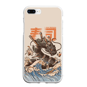 Чехол для iPhone 7Plus/8 Plus матовый с принтом Sushi dragon , Силикон | Область печати: задняя сторона чехла, без боковых панелей | Тематика изображения на принте: волны | дракон | суши | суши дракон | японские волны | японский дракон