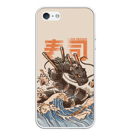 Чехол для iPhone 5/5S матовый с принтом Sushi dragon , Силикон | Область печати: задняя сторона чехла, без боковых панелей | Тематика изображения на принте: волны | дракон | суши | суши дракон | японские волны | японский дракон