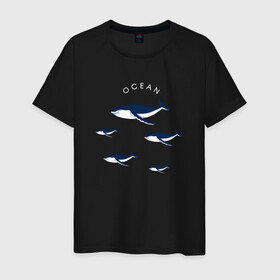 Мужская футболка хлопок с принтом Ocean , 100% хлопок | прямой крой, круглый вырез горловины, длина до линии бедер, слегка спущенное плечо. | касатки | киты | киты в океане | морские звери | океан