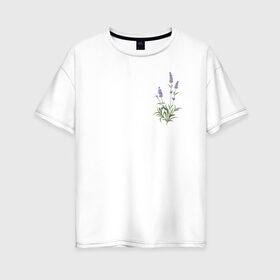Женская футболка хлопок Oversize с принтом Lavanda , 100% хлопок | свободный крой, круглый ворот, спущенный рукав, длина до линии бедер
 | Тематика изображения на принте: лаванда | лавандовые цветы | милота | нежность | цветочки | цветы