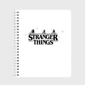 Тетрадь с принтом STRANGER THINGS , 100% бумага | 48 листов, плотность листов — 60 г/м2, плотность картонной обложки — 250 г/м2. Листы скреплены сбоку удобной пружинной спиралью. Уголки страниц и обложки скругленные. Цвет линий — светло-серый
 | Тематика изображения на принте: netflix | stranger things | trend | арт | герой | загадочные события | кино | лого | надпись | наука | нетфликс | очень странные дела | парню | персонаж | прикольная | ребенку | сериал | тренд | фантастика