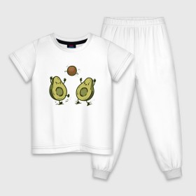 Детская пижама хлопок с принтом Авокадик , 100% хлопок |  брюки и футболка прямого кроя, без карманов, на брюках мягкая резинка на поясе и по низу штанин
 | Тематика изображения на принте: avocado | vegan | vegetarian | авокадо | веган | вегетарианство
