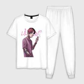 Мужская пижама хлопок с принтом LIL PEEP , 100% хлопок | брюки и футболка прямого кроя, без карманов, на брюках мягкая резинка на поясе и по низу штанин
 | lil peep | lil prince | pink | зарубежная музыка | лил пип | маленький принц
