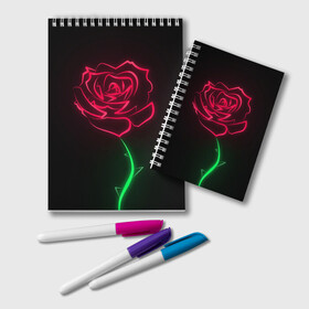 Блокнот с принтом Неоновая роза , 100% бумага | 48 листов, плотность листов — 60 г/м2, плотность картонной обложки — 250 г/м2. Листы скреплены удобной пружинной спиралью. Цвет линий — светло-серый
 | 8 марта | neon | rose | неон | роза