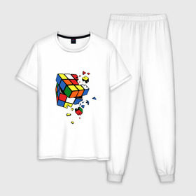 Мужская пижама хлопок с принтом Кубик Рубика , 100% хлопок | брюки и футболка прямого кроя, без карманов, на брюках мягкая резинка на поясе и по низу штанин
 | kubik rubika | головоломка | игра | куб | кубик рубика