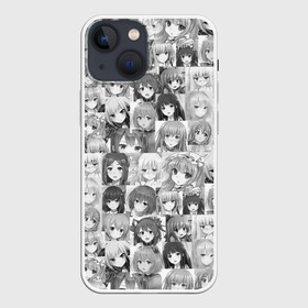 Чехол для iPhone 13 mini с принтом MANY FACES OF ANIME GIRLS monochrome ,  |  | anime | аниме | арт | девушки | манга | мультик | мультфильм | тян