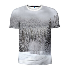 Мужская футболка 3D спортивная с принтом Зимняя природа , 100% полиэстер с улучшенными характеристиками | приталенный силуэт, круглая горловина, широкие плечи, сужается к линии бедра | Тематика изображения на принте: winter | белый | зима | искусство | лес | природа | снег | снежная | текстура | текстуры