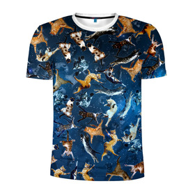 Мужская футболка 3D спортивная с принтом Космические коты , 100% полиэстер с улучшенными характеристиками | приталенный силуэт, круглая горловина, широкие плечи, сужается к линии бедра | галактика | звезды | космос | кот | котики | кошак | кошка | паттрен