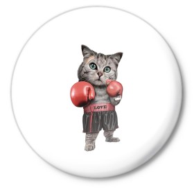 Значок с принтом Кот боксёр ,  металл | круглая форма, металлическая застежка в виде булавки | Тематика изображения на принте: арт | животные | искусство | картинка | рисунок