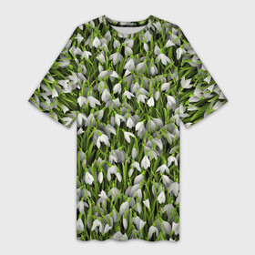 Платье-футболка 3D с принтом Подснежники ,  |  | 8 марта | букет | весенний | весна | клумба | паттерн | подарок | подснежник | растение | цветочный | цветы. цветок