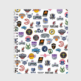 Тетрадь с принтом NBA Pattern , 100% бумага | 48 листов, плотность листов — 60 г/м2, плотность картонной обложки — 250 г/м2. Листы скреплены сбоку удобной пружинной спиралью. Уголки страниц и обложки скругленные. Цвет линий — светло-серый
 | basketball | boston celtics | brooklyn nets | nba | new york knicks | philadel | toronto raptors | баскетбол | бостон селтикс | бруклин нетс | нба | нью йорк никс | спорт | торонто рэпторс | филадельфия 76ерс