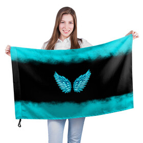Флаг 3D с принтом Крылья Ангела , 100% полиэстер | плотность ткани — 95 г/м2, размер — 67 х 109 см. Принт наносится с одной стороны | angel | neon | ангел | дым | космос | крылья | небо | неон | неоновый | облака | перья | птица | свет | текстура | туман | яркий
