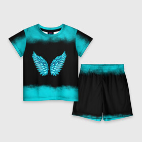 Детский костюм с шортами 3D с принтом Крылья Ангела ,  |  | angel | neon | ангел | дым | космос | крылья | небо | неон | неоновый | облака | перья | птица | свет | текстура | туман | яркий
