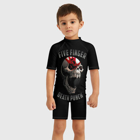 Детский купальный костюм 3D с принтом Five Finger Death Punch , Полиэстер 85%, Спандекс 15% | застежка на молнии на спине | 5fdp | death | ffdp | finger | five | five finger death punch | punch | грув метал