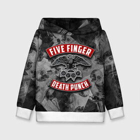 Детская толстовка 3D с принтом Five Finger Death Punch , 100% полиэстер | двухслойный капюшон со шнурком для регулировки, мягкие манжеты на рукавах и по низу толстовки, спереди карман-кенгуру с мягким внутренним слоем | 5fdp | death | ffdp | finger | five | five finger death punch | punch | грув метал
