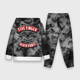 Детский костюм 3D (с толстовкой) с принтом Five Finger Death Punch ,  |  | 5fdp | death | ffdp | finger | five | five finger death punch | punch | грув метал