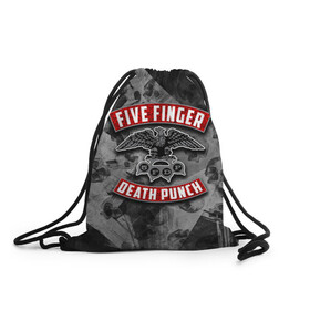 Рюкзак-мешок 3D с принтом Five Finger Death Punch , 100% полиэстер | плотность ткани — 200 г/м2, размер — 35 х 45 см; лямки — толстые шнурки, застежка на шнуровке, без карманов и подкладки | Тематика изображения на принте: 5fdp | death | ffdp | finger | five | five finger death punch | punch | грув метал