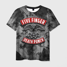 Мужская футболка 3D с принтом Five Finger Death Punch , 100% полиэфир | прямой крой, круглый вырез горловины, длина до линии бедер | 5fdp | death | ffdp | finger | five | five finger death punch | punch | грув метал