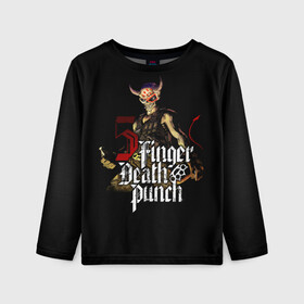 Детский лонгслив 3D с принтом Five Finger Death Punch , 100% полиэстер | длинные рукава, круглый вырез горловины, полуприлегающий силуэт
 | Тематика изображения на принте: 5fdp | death | ffdp | finger | five | five finger death punch | punch | грув метал