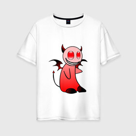 Женская футболка хлопок Oversize с принтом Чертенок , 100% хлопок | свободный крой, круглый ворот, спущенный рукав, длина до линии бедер
 | бес | демон | дьявол | красный | милый | мульт | рисунок | улыбка