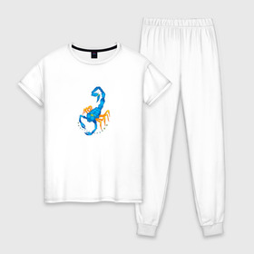 Женская пижама хлопок с принтом Скорпион , 100% хлопок | брюки и футболка прямого кроя, без карманов, на брюках мягкая резинка на поясе и по низу штанин | рисунок | скорпион