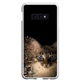 Чехол для Samsung S10E с принтом Disintegrating Cat , Силикон | Область печати: задняя сторона чехла, без боковых панелей | Тематика изображения на принте: cat | азулес | атомный кот | голубоглазая кошка | голубоглазый кот | голубоглазый котик | кот | кот к | кот распадающийся на атомы | кот с голубыми глазами | котик | котэ | кошак | кошачий портрет