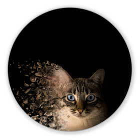 Коврик для мышки круглый с принтом Disintegrating Cat , резина и полиэстер | круглая форма, изображение наносится на всю лицевую часть | cat | азулес | атомный кот | голубоглазая кошка | голубоглазый кот | голубоглазый котик | кот | кот к | кот распадающийся на атомы | кот с голубыми глазами | котик | котэ | кошак | кошачий портрет