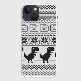 Чехол для iPhone 13 mini с принтом Свитер с T rexами ,  |  | game | t rex | арнамент | бабушке | бежит | браузер | внуку | вязаный | вязь | гугл | девушке | дед | дочке | женщине | игры | интернет | любим | маме | мужчине | п | папе | парню | пиксель | подарок | свитер